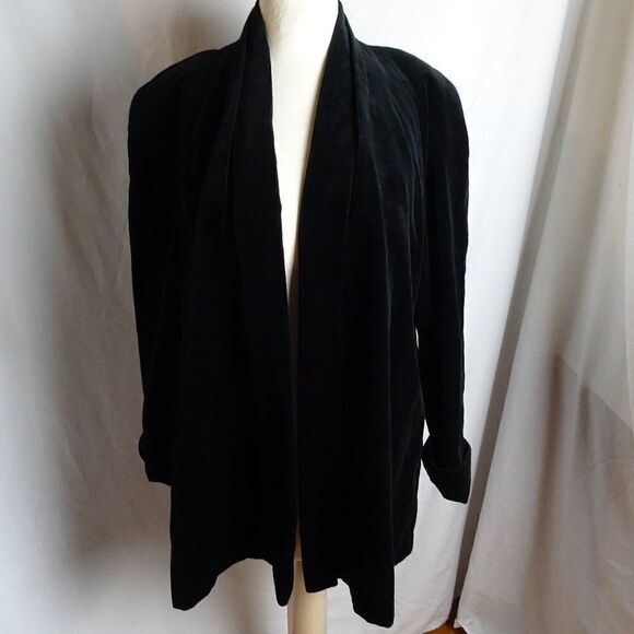 Vintage JS Collections Women Black Velvet Coat with Pockets Size M - Picture 1 of 12